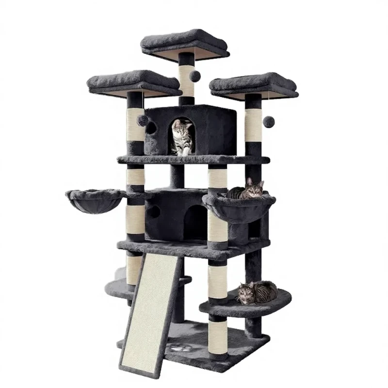 Modern Luxury Plush Cat Climbing Tree 3 Level Sisal Scratcher Eco friendly Halloween Christmas Gift Indoor Outdoor Use Carton