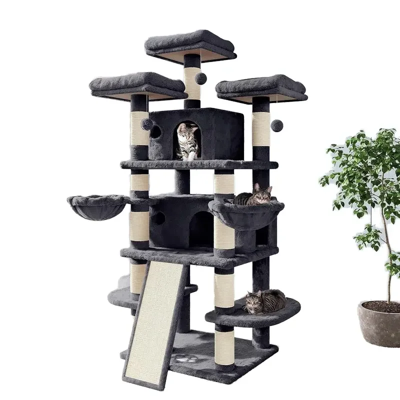 Modern Luxury Plush Cat Climbing Tree 3 Level Sisal Scratcher Eco friendly Indoor Outdoor Use Carton