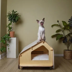 Modern Luxury Small Animal Eco friendly Indoor Use Kennel OEM Pet House Furniture Wood Cage Print Pattern Bed House All Seasons