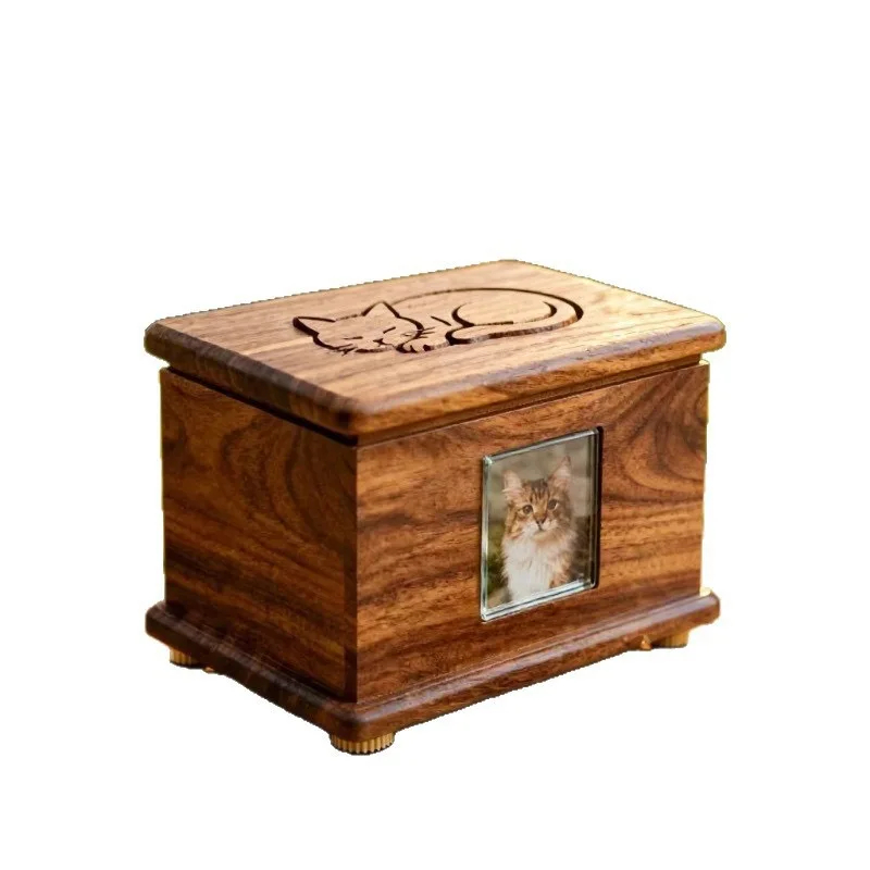 Modern Luxury Solid Wood Eco Friendly Biodegradable Commemorative Box Dog Cat Urn Pet Funeral Supplies