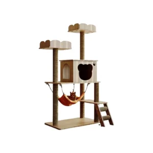 Modern Luxury Wood & Sisal 5-Level Cat Tower Climbing Frame Large Scratcher Cat Tree House Carton Package