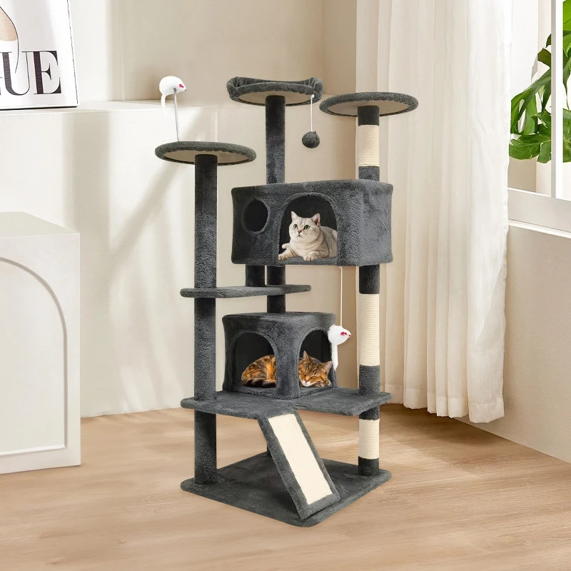 Modern Luxury Wood Sisal Rope Style Cat Tree Tower Stocked Big Cat House Pet Furniture Elegant Cat Scratcher