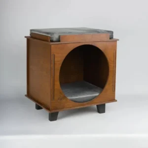 Modern Minimalist Cat House Premium Wooden Pet Bed Furniture Mid Century Stylish Hide Cave for Cats Dogs Indoor Dark Sleeping
