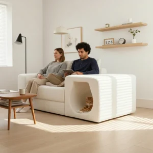 Modern Modular Sectional Sofa with Integrated Pet House Cat Cave Armrest Pet Friendly Fabric Couch for People and Pets Sharing