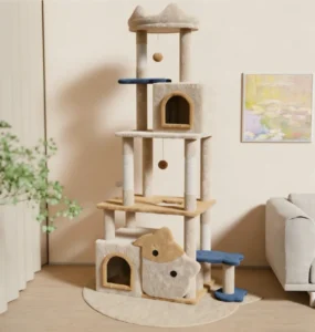 Modern Multi level Cat Tree Condo 400g Plush FSC Wooden Adjustable Height Eco Friendly Carton Packaging for Large Cats
