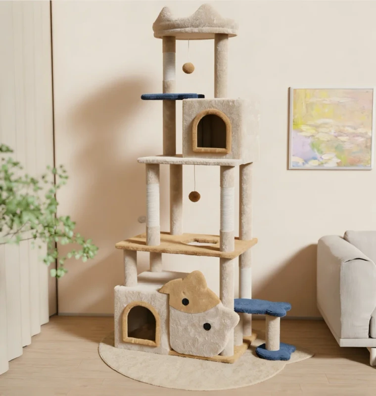 Modern Multi level Cat Tree Condo 400g Plush FSC Wooden Adjustable Height Eco Friendly Carton Packaging for Large Cats