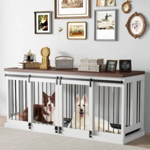 Modern Multifunctional Wooden Dog Crate Table Solid Pattern Pet House with Button Closure Indoor Furniture for Dogs & Cats