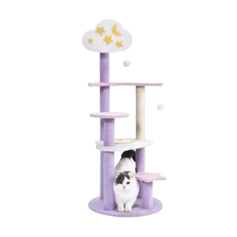 Modern Multilayer Cute Purple Cloud Moon Cat Tree Cat Climbing Post Furniture Tower Cat Scratcher Tree