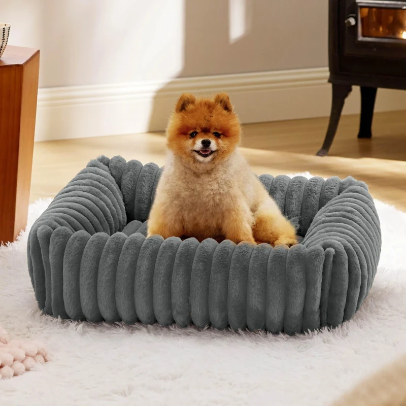 Modern Pet Bed Orthopedic Support Solid Plush Memory Foam Rectangle Soft Washable Calming Dog Bed for Indoor Living