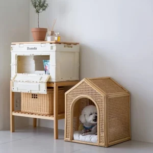 Modern Rattan Pet Bed Handmade Natural Eco Friendly Dog and Cat Bed with Korean Design