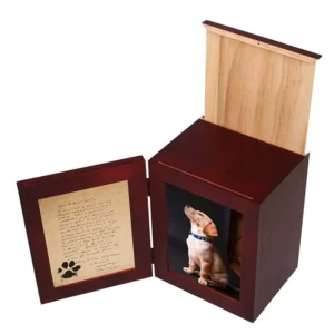 Modern Rectangle Wooden Pet Cremation Urn with Photo Frame Memorial Keepsake Box Ashes Storage for Dogs Cats