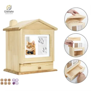 Modern Simple Wood Copper Glass Rectangle Memorial Pet Casket for Dogs Cats and Pets CA Model 4111