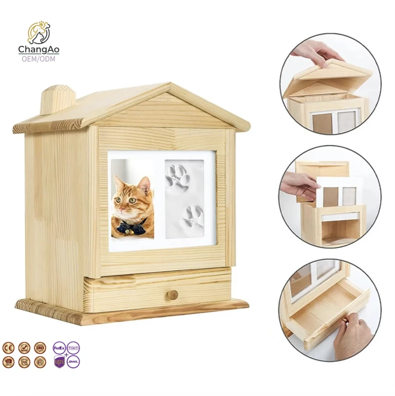 Modern Simple Wood Copper Glass Rectangle Memorial Pet Casket for Dogs Cats and Pets CA Model 4111
