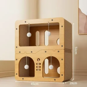 Modern Solid Brown Wood Eco-Friendly Cat Scratcher Tree Hole House Indoor Kitten Pet Furniture Living Room