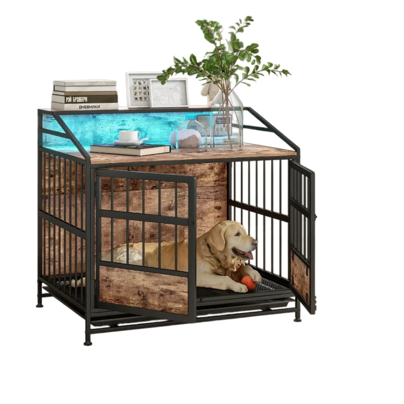 Modern Solid Double Door Storage Platform Iron Dog House for Living Room Pet Furniture OEM