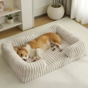 Modern Solid Warm Eco friendly Luxury Rabbit Fur Rectangle Indoor Pet Bed for Dogs Cats Soft Orthopedic Sofa Bed Removable