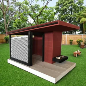 Modern Solid Wood Breathable Pet Furniture Small Dog House with Opening Roof Feeder and Storage Box for All Seasons