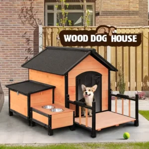 Modern Solid Wood Dog House Outdoor Weatherproof Kennel with Feeder and Storage Box Large Puppy Shelter Pet Furniture Crate