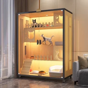 Modern Solid Wood Indoor Cat Cage & Villa Home Integrated Free Space Pet House Furniture Multifunctional Durable Eco-Friendly