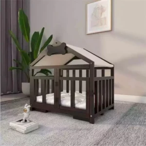 Modern Solid Wood Pet House with Removable Cushion Luxury Indoor Pet Bed