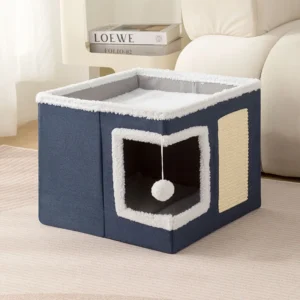 Modern Square Cat Pet House Semi Enclosed Foldable Bed Cave with Litter Protective Fabric Material for Small Animals