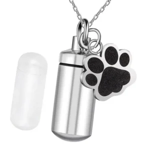 Modern Stainless Steel Memorial Pet Urn Pendant Cylinder Claw Print Perfume Bottle Necklace Family Funeral Supplies