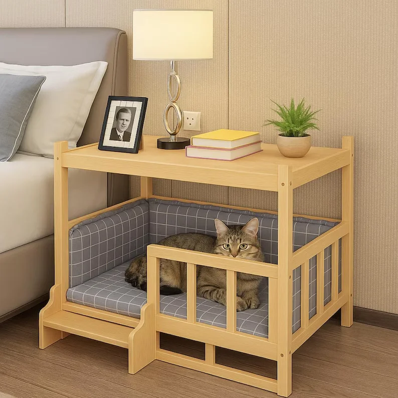 Modern Striped Large Wooden Dog Kennel Crate Fashionable Cat House Dog Cage Furniture Plastic Pet Beds for Big Dogs Cat Bed Cave