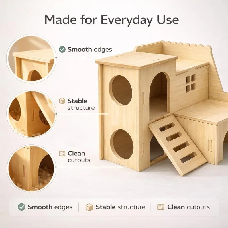 Modern Style Eco-Friendly Tiny Solid Wood Hamster Pet House Outdoor Minimalist Decoration Villa Living Room Furniture Toys