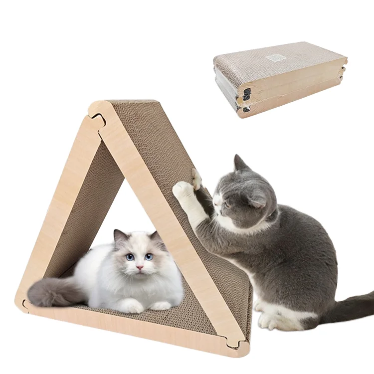 Modern Style Foldable Cat Scratcher 6 Sides Triangular Corrugated Cardboard Paper Corrugated Cat Tree Scraper