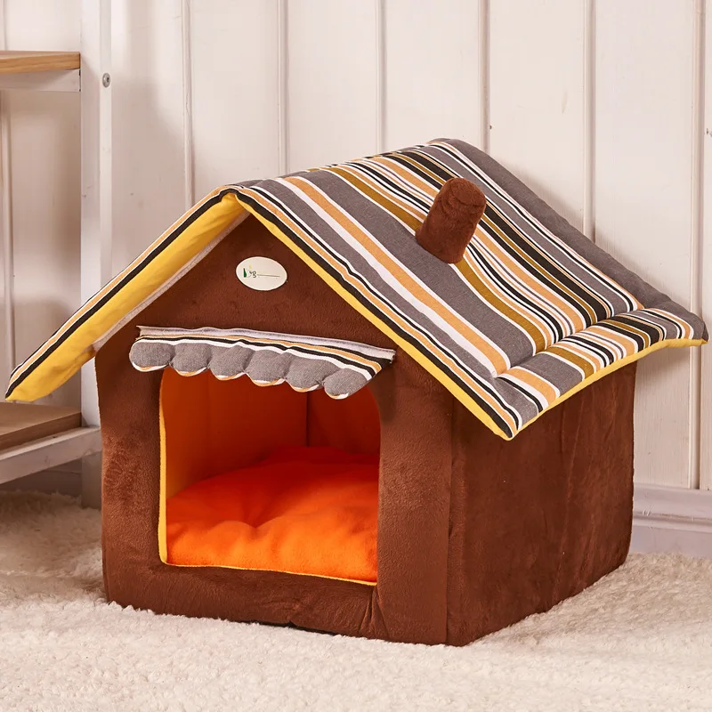 Modern Style Removable and Washable Cotton Pet Kennel Cat and Dog House with Solid Pattern Bed and Cage Pet Supplies