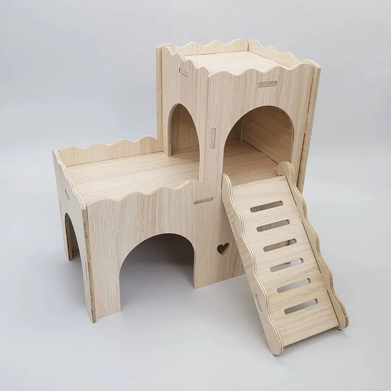Modern Style Solid Wood Hamster Pet House Outdoor Animal Pattern Villa for Living Room Furniture Supplies Toys
