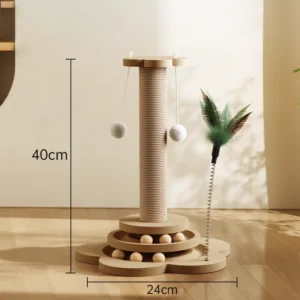 Modern Style Wood Cat Tower Cat Tree Scratcher Sisal Cat Toys Eco Friendly Durable Easy Assembly Folding Indoor 1 Level Packed