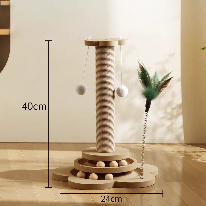 Modern Style Wood Cat Tower Cat Tree Scratcher Sisal Cat Toys Eco Friendly Durable Easy Assembly Folding Indoor 1 Level Packed