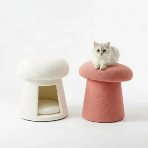 Modern Stylish Sustainable Brushed Fleece Stool Low Entrance Mushroom Shaped cat Bed House Pet Furniture for Small Animals