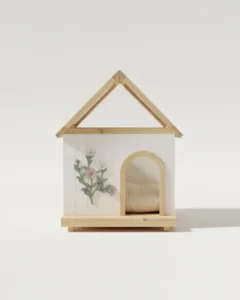 Modern Transparent Roof Solid Wood Pet House with Floral Carving Design Durable Indoor Shelter for Cats