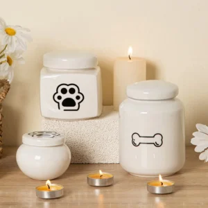 Modern White Ceramic Pet Memorial Urn for Dogs & Cats Elegant Bone Jar with Sealed Lid Eco friendly Ashes Casket Custom Logo