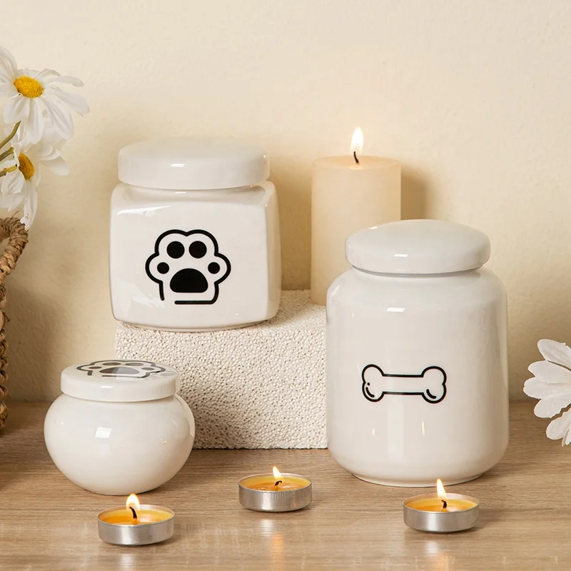 Modern White Ceramic Pet Memorial Urn for Dogs & Cats Elegant Bone Jar with Sealed Lid Eco friendly Ashes Casket Custom Logo