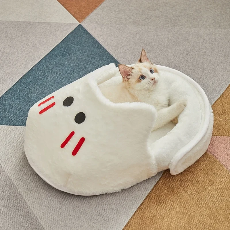 Modern Winter Fashionable Cute Comfortable Soft Semi-Enclosed Slipper-shaped Plush Pet Bed Accessory for Cat Deep Sleep