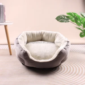 Modern Winter Solid Soft Washable Fabric Pet Bed for Dogs and Cats Round Shape Box Packaging