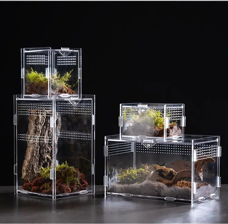 Muilt-sizes Acrylic Reptile Enclosure Breeding Box Terrarium Cage for Frog Spider Insect Acrylic Reptile Cage