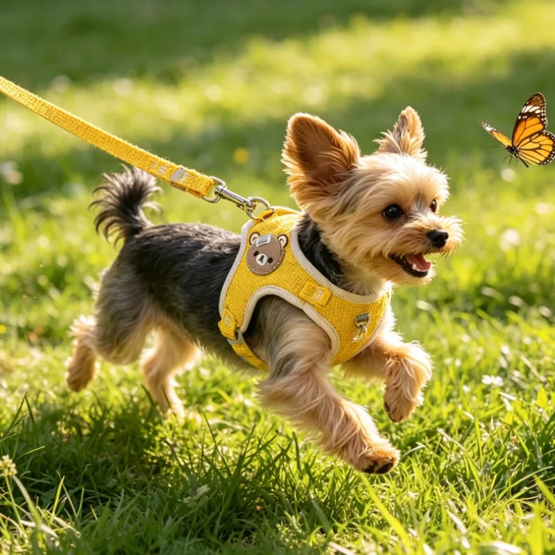 Multi Color Options Reflective Nylon Adjustable Soft Pet Vest Harness Cartoon Bear Design Dog Leash with Chest Harness