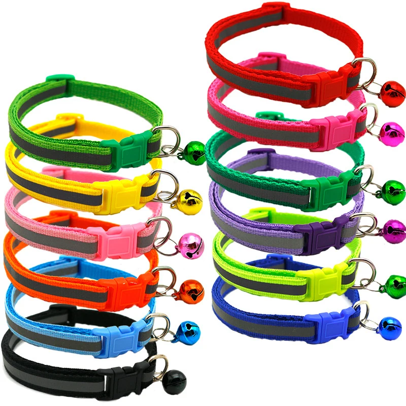 Multi Color Soft Adjustable 19-32cm Reflective Buckles Pet Dog Collars for Puppy Kitten Cats