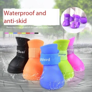 Multi-Color Summer Rain Cover Waterproof Anti-Skid Silicone Pet Shoes for Dogs Cats Solid Puppy Footwear Set 4