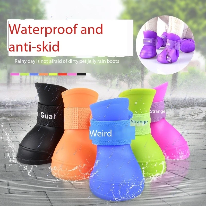 Multi-Color Summer Rain Cover Waterproof Anti-Skid Silicone Pet Shoes for Dogs Cats Solid Puppy Footwear Set 4