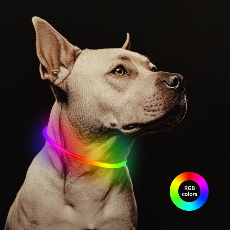 Multi Color USB Rechargeable LED Light up Dog Collar TPU Cuttable Size Night Anti lost Waterproof Luminous Glowing Dog Necklace
