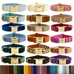 Multi Colors Customized Velvet Dog Collars XS XL Laser Engraving Pet Necklace Adjustable Durable Dog Leads Accessory