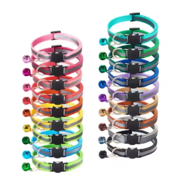 Multi Colors Paw Print Reflective Neck Adjustable Designer Pet Dog Cat Collar With Bell