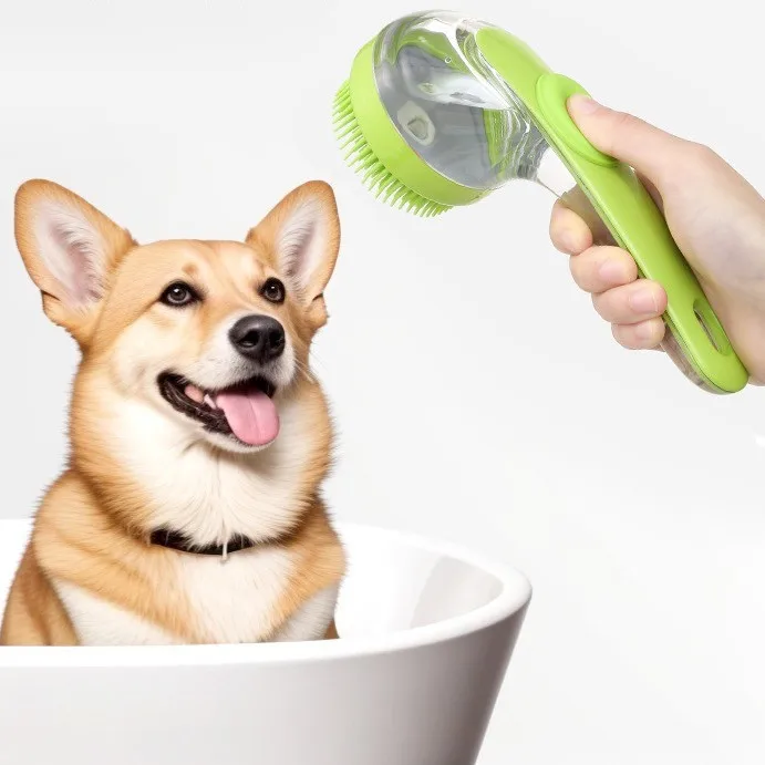 Multi Functional ABS Pet Bath Dog Scrub Cat Clean Massage Brush With Long Handle Press Out Liquid Head for Grooming