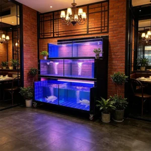 Multi Layer Rectangle Eco Friendly Glass Fish Tank Customizable Size for Modern Seafood Restaurants