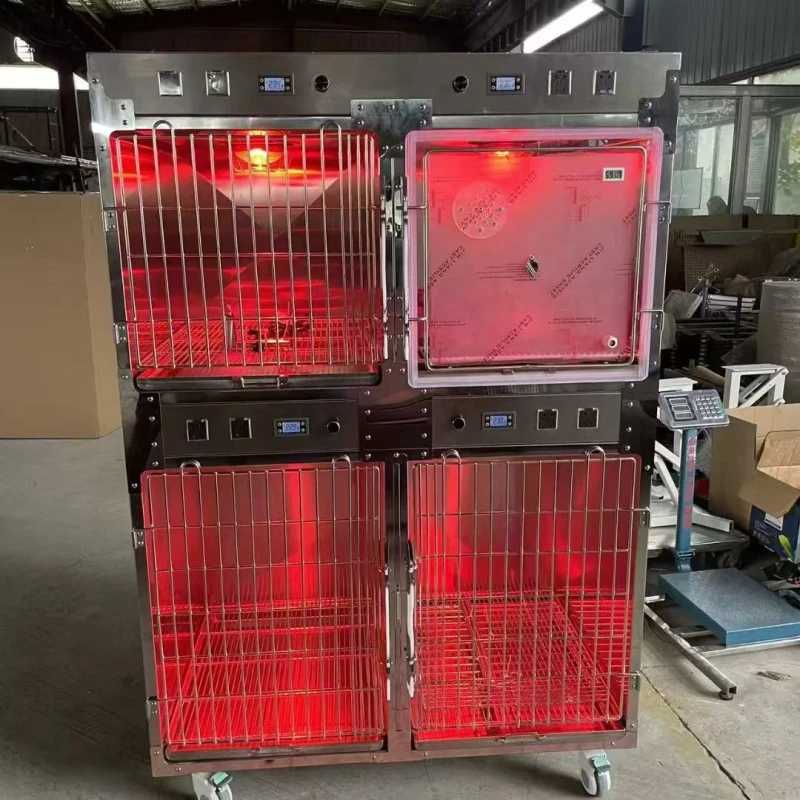 Multi Layer Veterinary ICU Cage 304 Stainless Steel with Oxygen Therapy Port and Independent Climate Control
